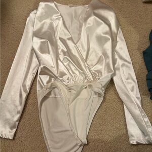 Elegant White Satin Bodysuit